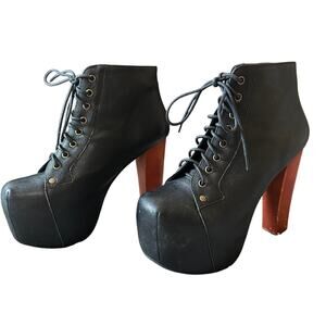 VTG JEFFREY CAMPBELL Lita Leather Platform Booties Size 8M Hipster Indie Sleaze
